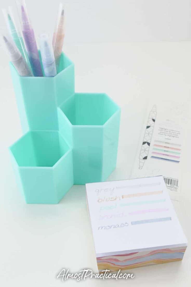 Erin Condren Pastel Highlighters in the Hexagon Pen cup holder.