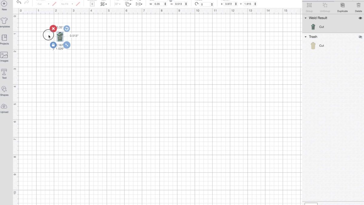 resizing the trash can image in Cricut Design Space