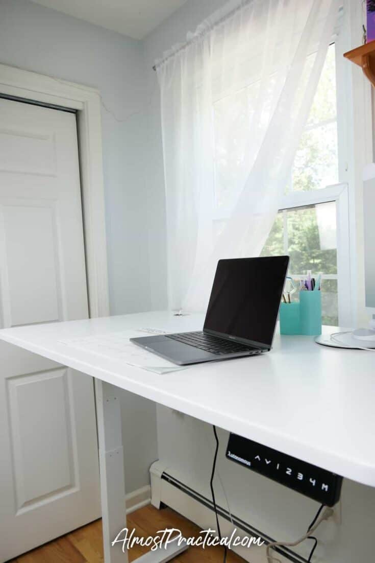 A standing desk positioned at standing height.