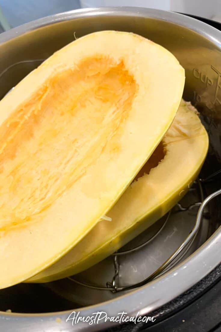 raw spaghetti squash in the Instant Pot