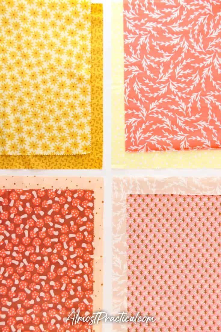 set of 8 pieces of fabrics in oranges and yellows