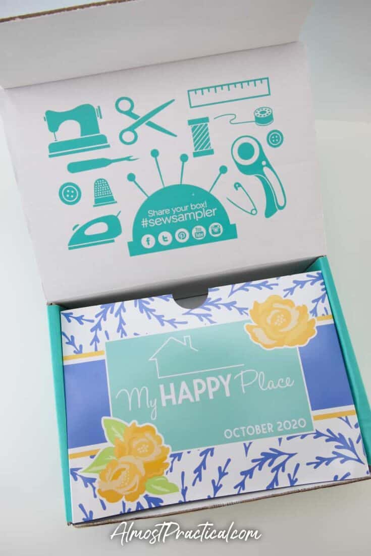 Sew Sampler Subscription Box with lid open.