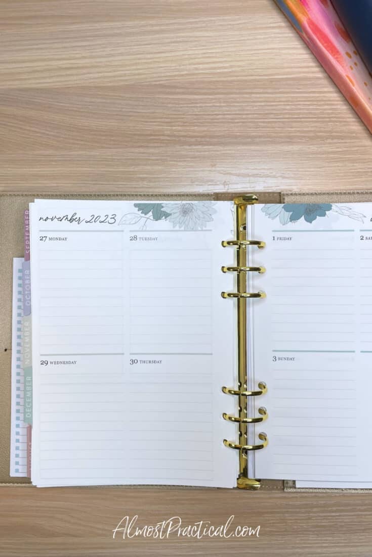 erin condren ring agenda open on table