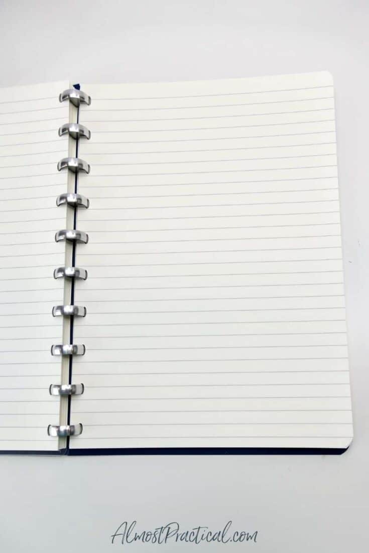 Blank lined notebook pages in The Perfect Notebook