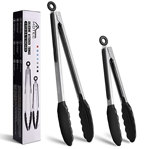 Hotec Premium Stainless Steel Locking Kitchen Tongs with Silicon Tips, Set of 2-9" and 12"