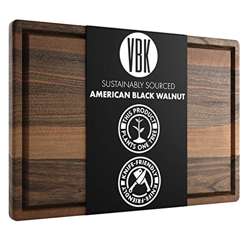 Large Walnut Wood Cutting Board by Virginia Boys Kitchens - 17x11 American Hardwood Chopping and Carving Countertop Block with Juice Drip Groove