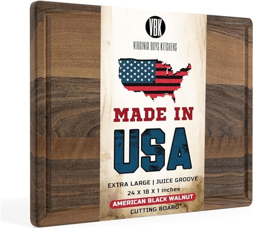 Large Walnut Wood Cutting Board Made in USA by Virginia Boys Kitchens - 20x15 American Hardwood Chopping and Carving Countertop Block with Juice Drip Groove