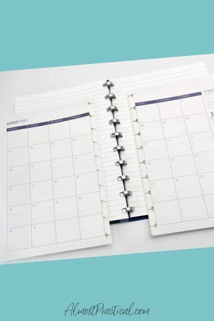 Calendar refill pages for The Perfect Notebook