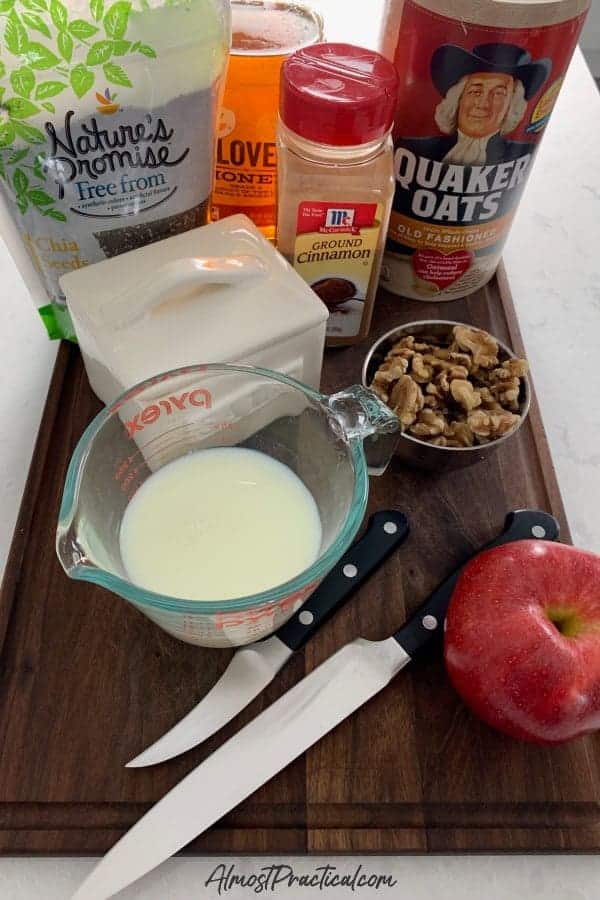 Homemade apple cinnamon oatmeal ingredients.