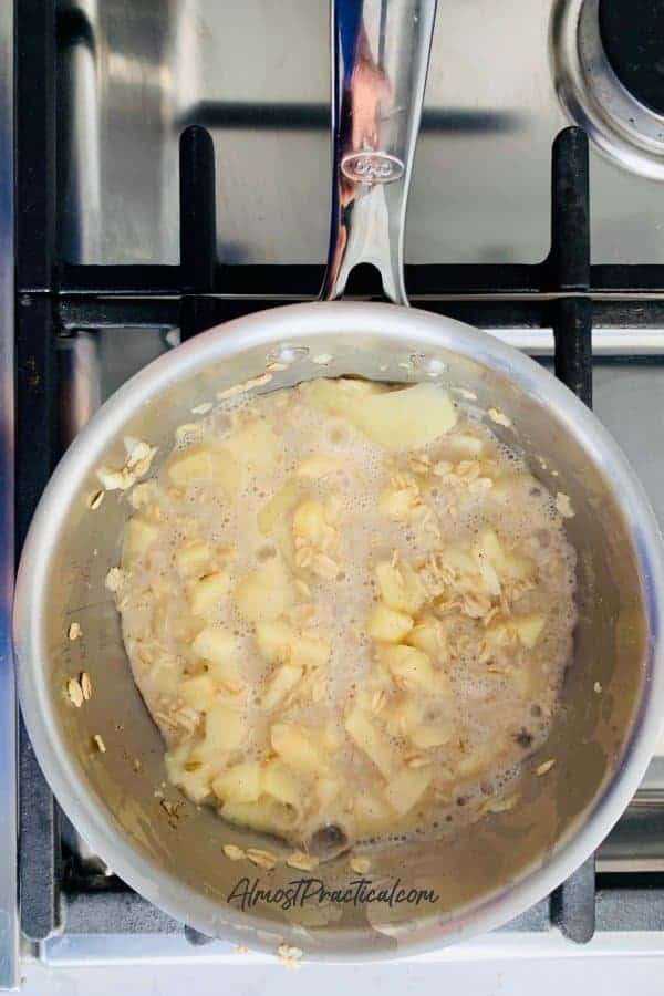 Apple Cinnamon Oatmeal cooking on the stove