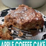 apple coffee cake slice on plate with fork