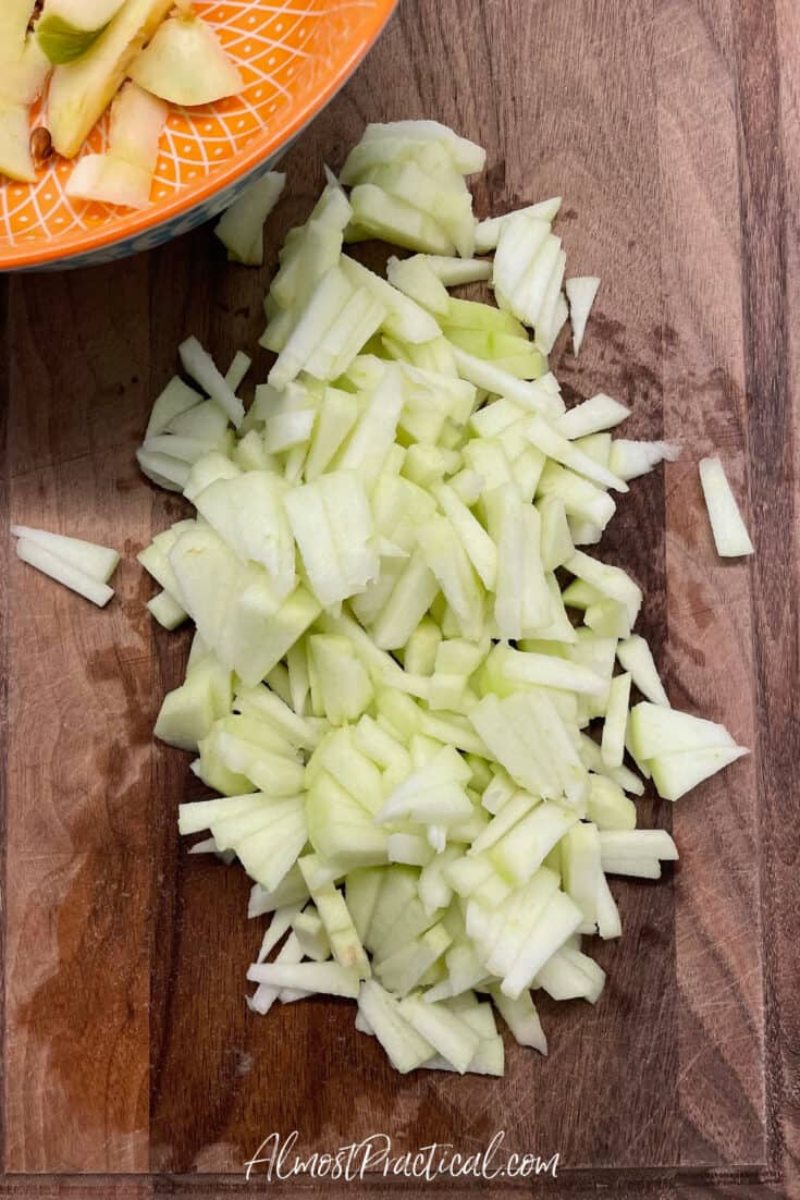 chopped apple on a cutting board