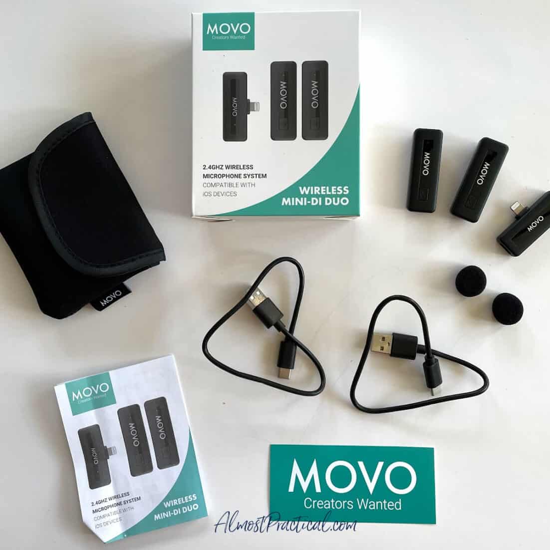 Everything inside the movo mini di duo wireless mic box