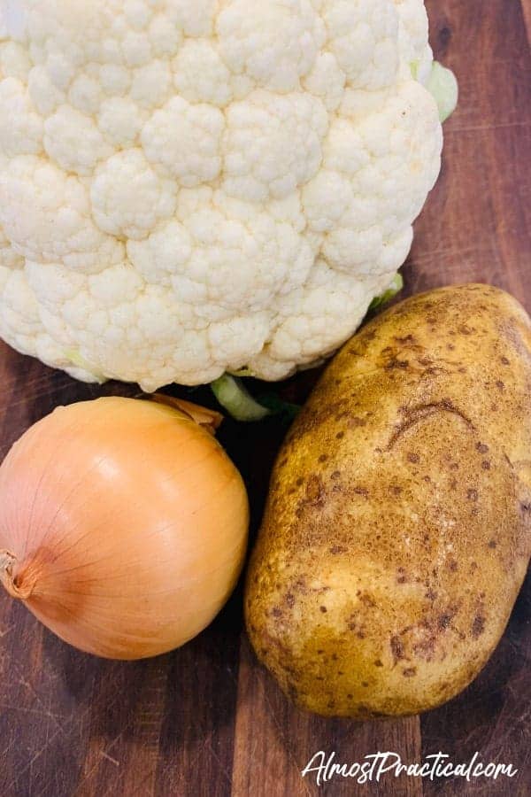 cauliflower, potato, and onion