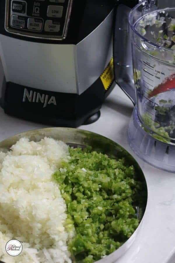 chopped onions and green peppers