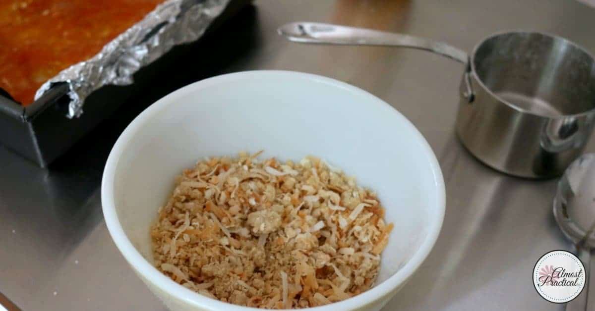 Coconut crumble topping for apricot coconut bars