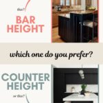 two images - top is bar height countertops and bottom is counter height counter tops