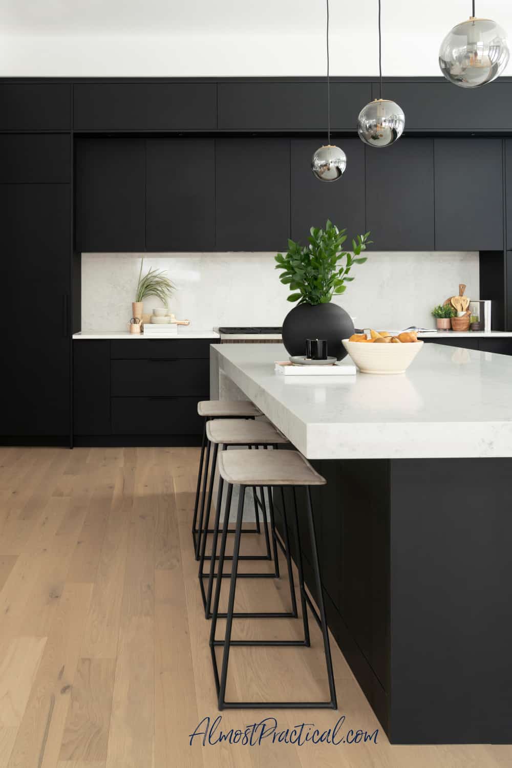 kitchen island with 3 bar stools