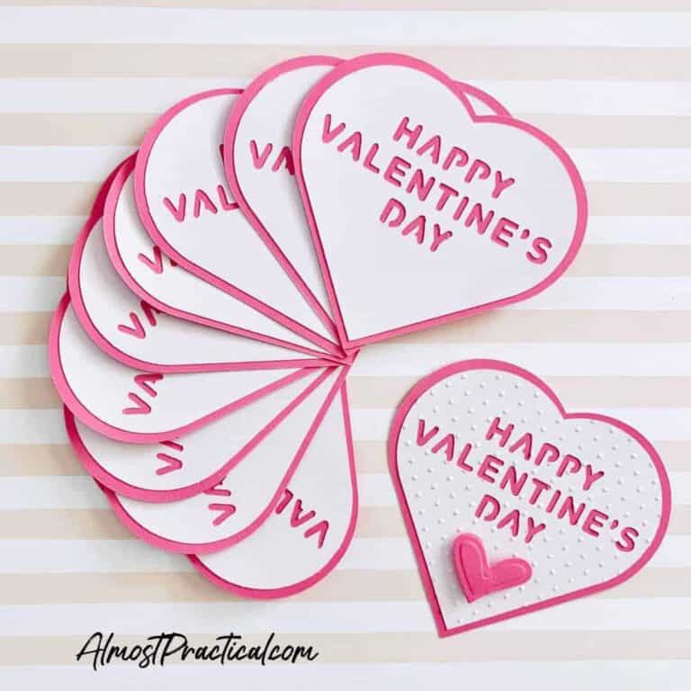 Simple hot pink and white Valentine's Day cards made using a Cricut Machine.