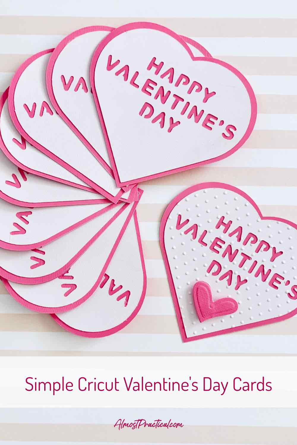 Simple hot pink and white Valentine's Day cards made using a Cricut Machine.