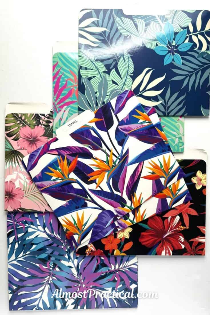 collection of office file folders that feature tropical flower designs