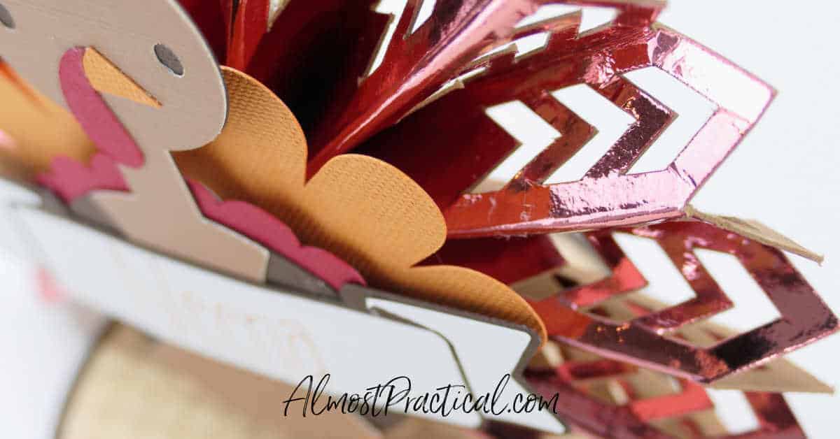 a close up of the turkey shaped Thanksgiving place cards