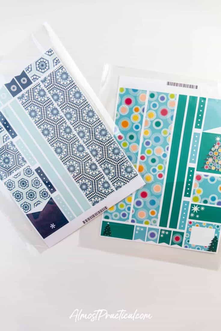 Two Erin Condren Planner Sticker Sheets in Mosaic and Season to Shine themes.