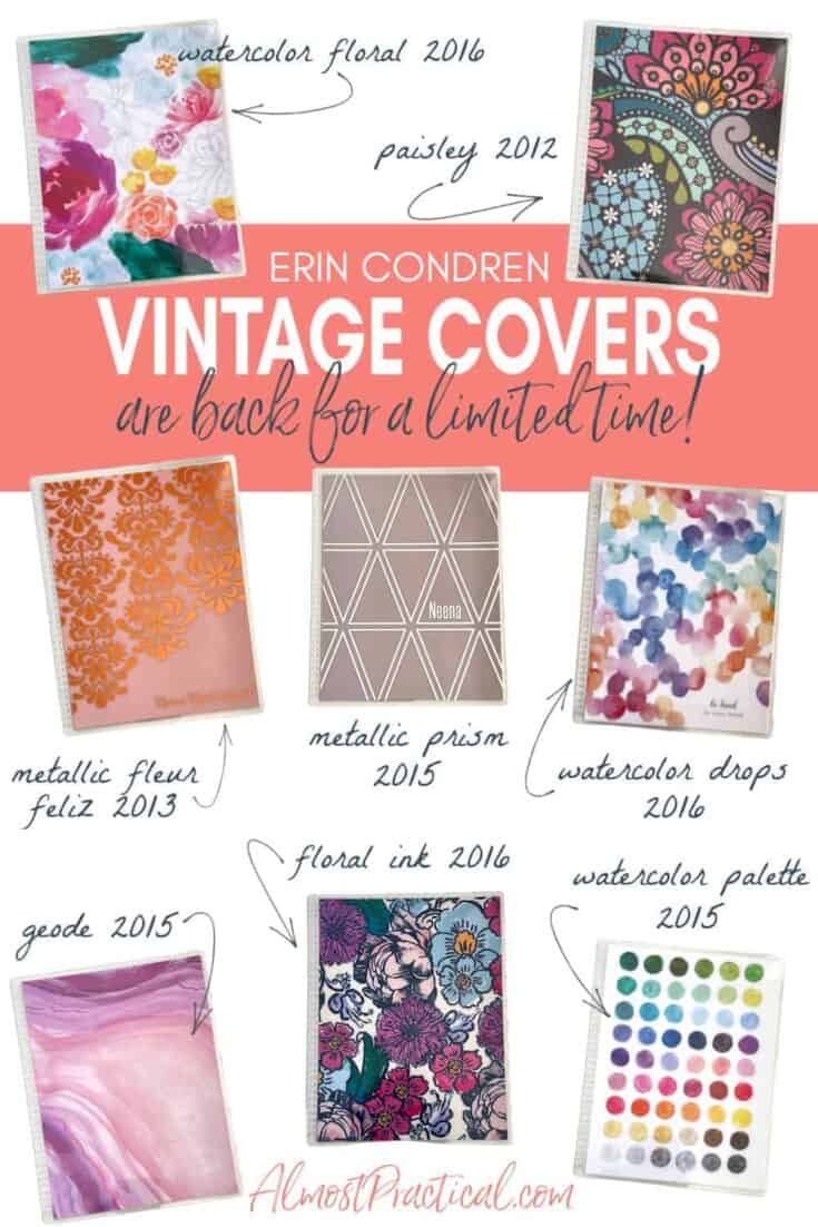 photo of 8 Erin Condren vintage LifePlanner covers.