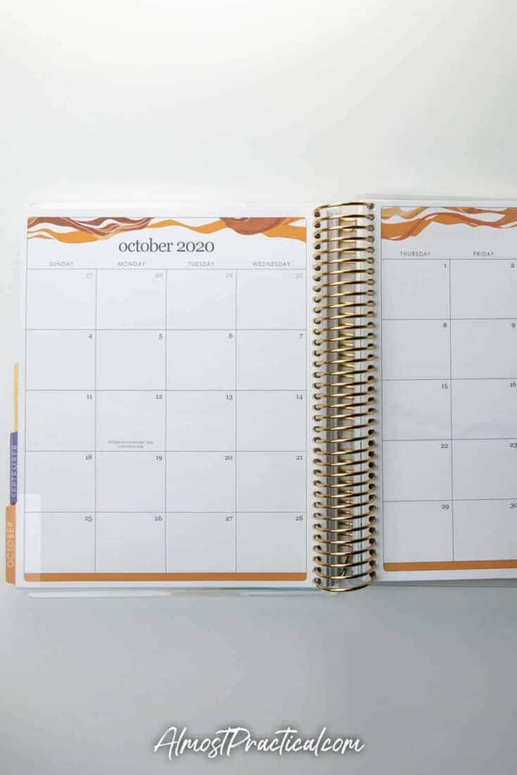 October 2020 monthly page in the Erin Condren Coiled Daily LifePlanner in the colorful Layers Design.