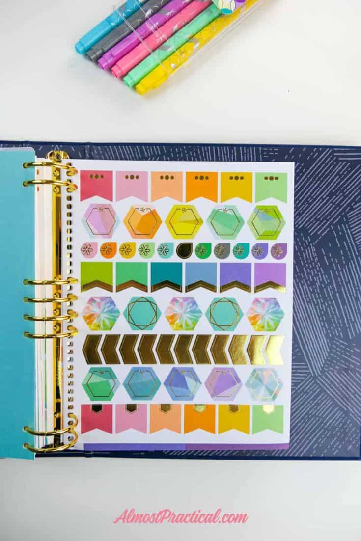 A sheet of stickers that is included in the Erin Condren LifePlanner Binder.