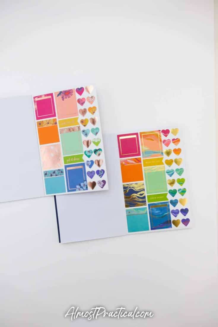 Erin Condren Flower Power Sticker Book and Layers Sticker book side by side - page 10