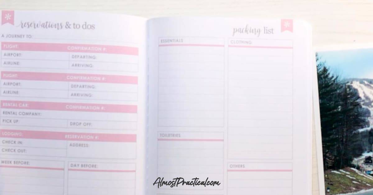 The Erin Condren Travel Journal planning pages as they look before the pen.