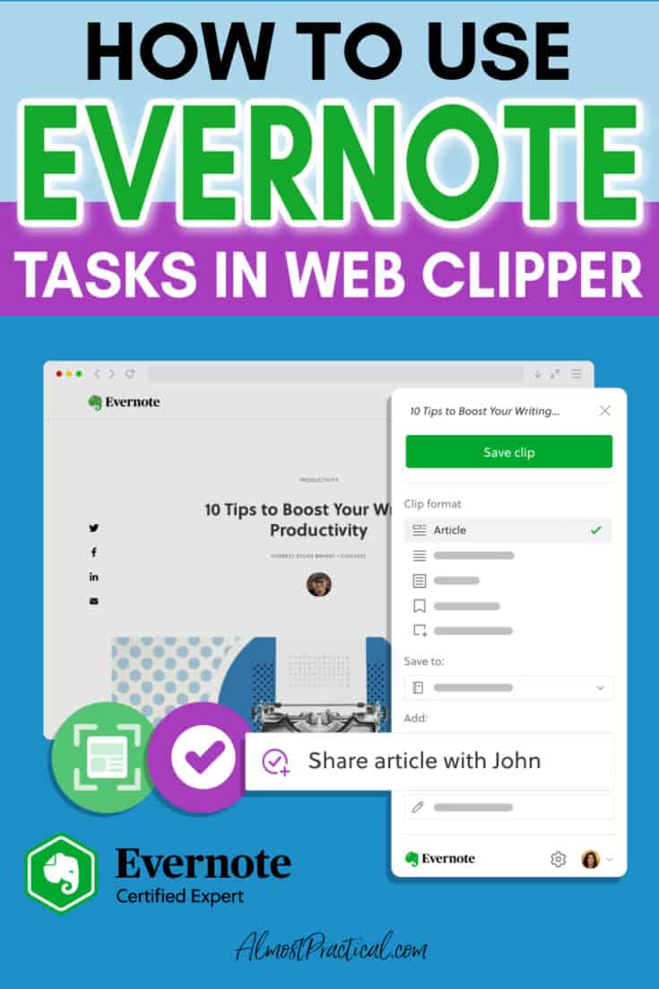 image of Evernote Web Clipper Drop Down menu