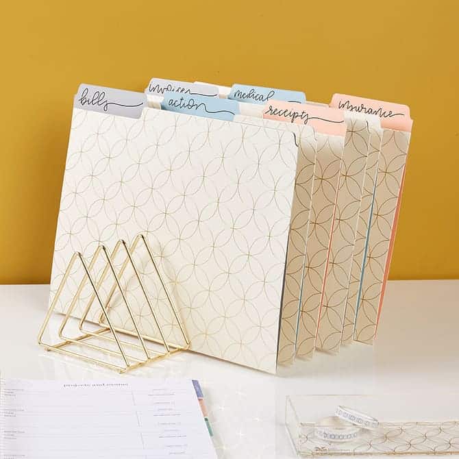 set of pretty file folders in a desktop stand