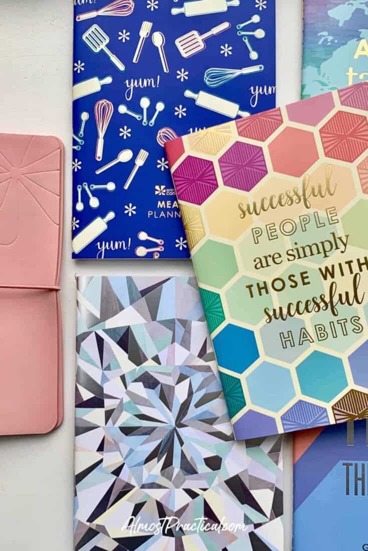 The Erin Condren On the Go Folio cover in mauve with 5 of the Petite Planners next to it.