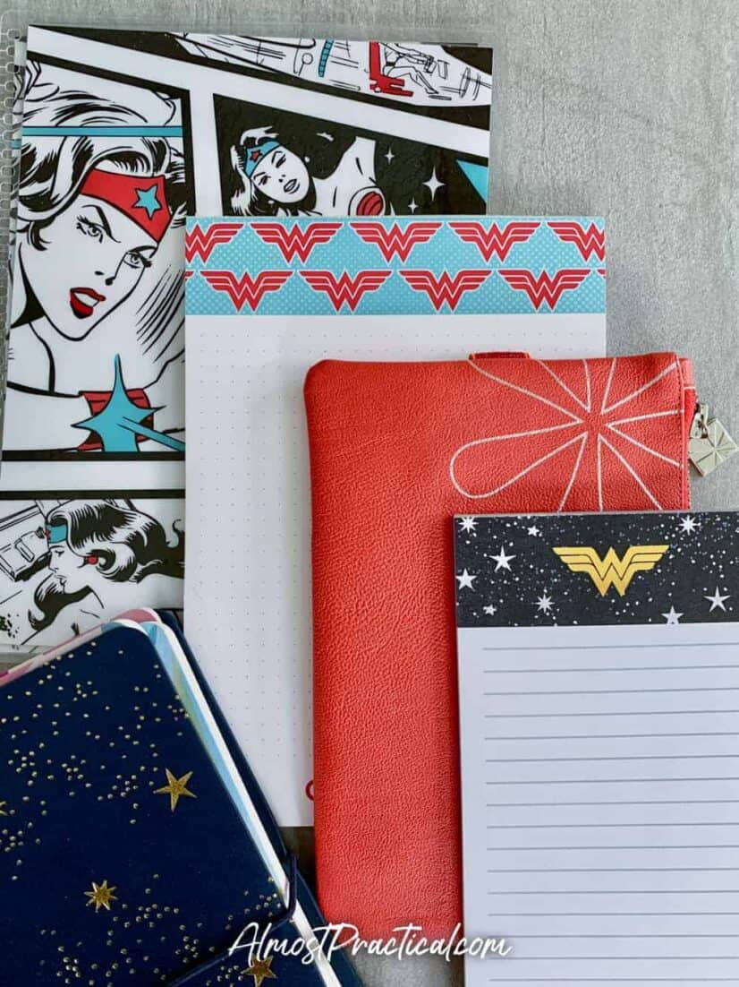 LifePlanner cover, planny pack, and notebooks from the new Erin Condren Wonder Woman Collection