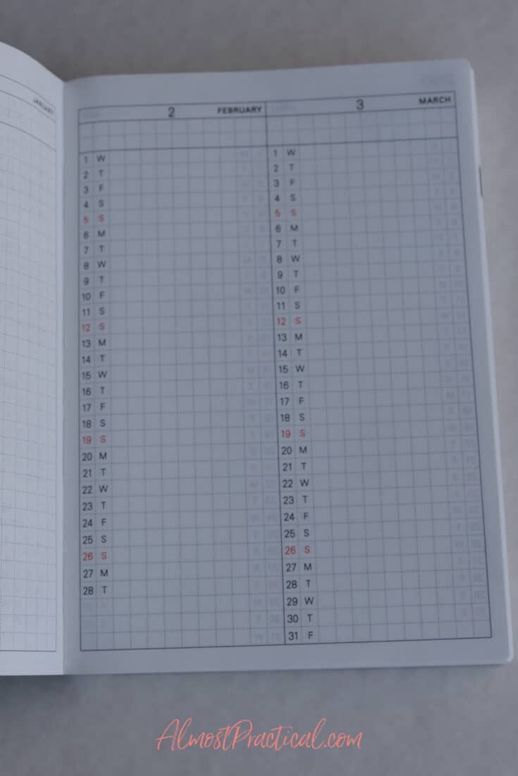 planning pages in the Hobonichi techo planner book