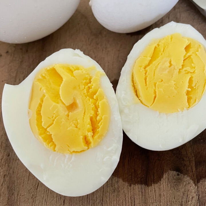 hard boiled eggs on a cutting board