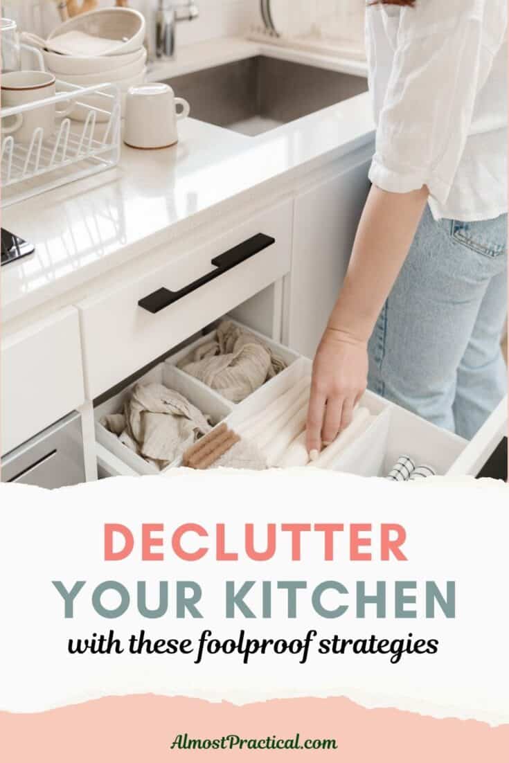 woman standing in front of kitchen sink and putting away towels and dishes