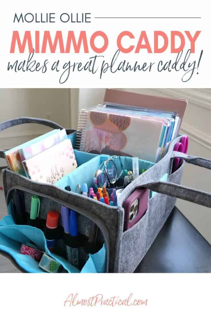 planner caddy filled with planners and supplies