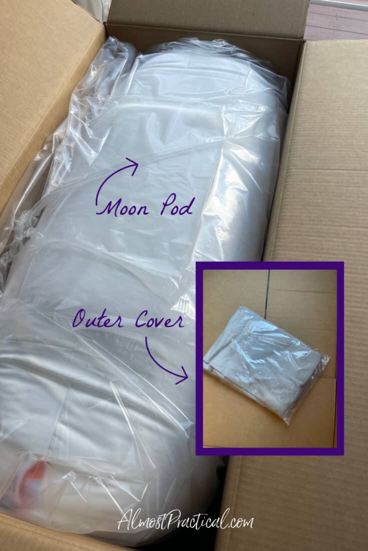 bean bag chair in shipping box