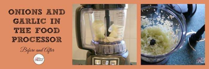 Chop onion and garlic in a food processor.