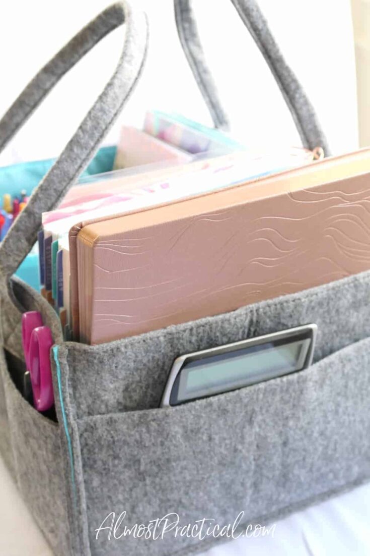 felt caddy full of planners and planner accessories