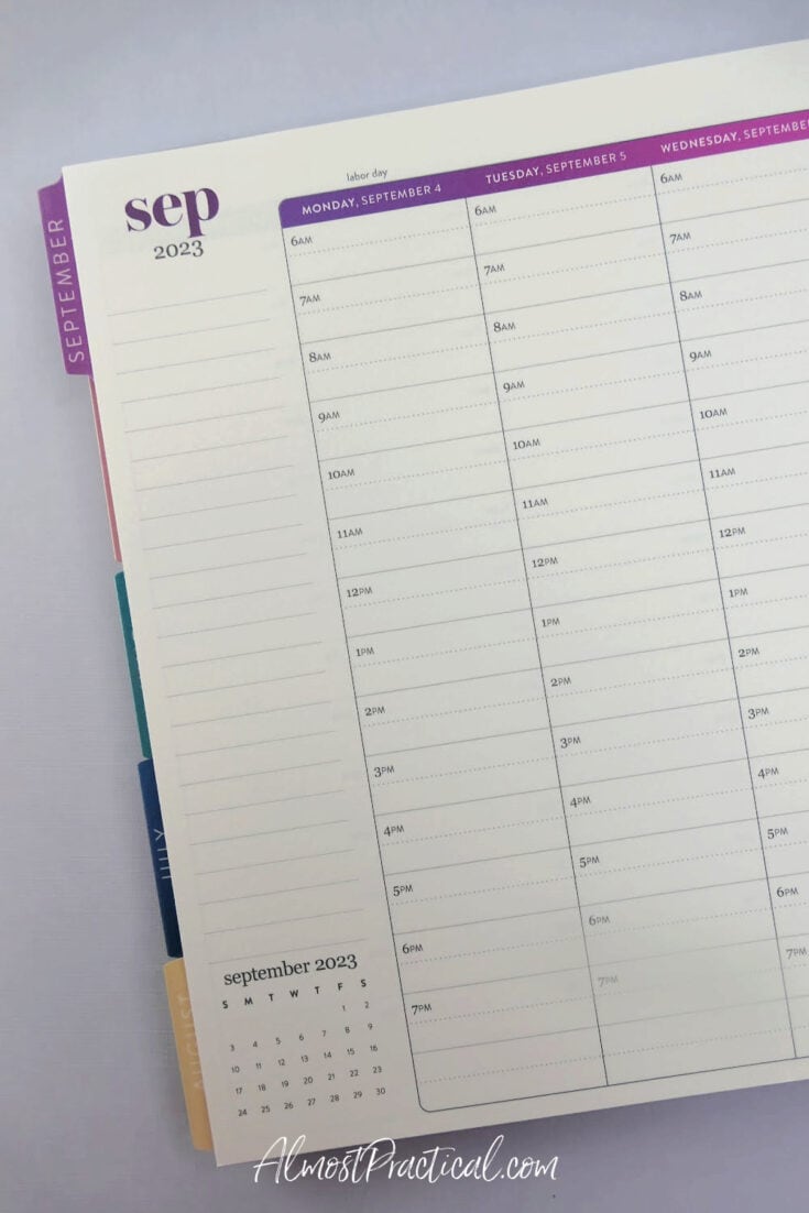 page of a planner