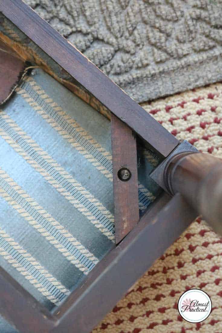 When you reupholster a bench, flip it over and remove the screws to loosen the cushion board.