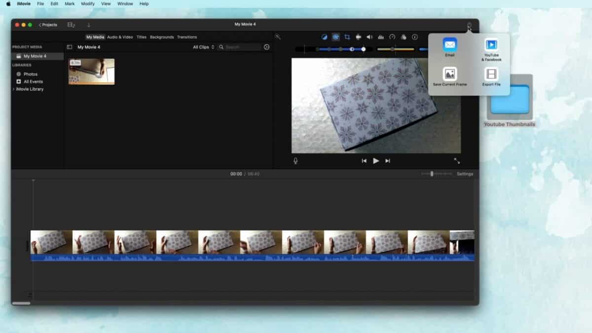 screenshot of iMovie share button drop down