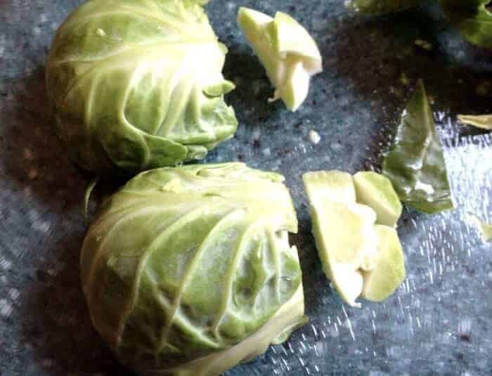 cut bottoms off of brussels sprouts