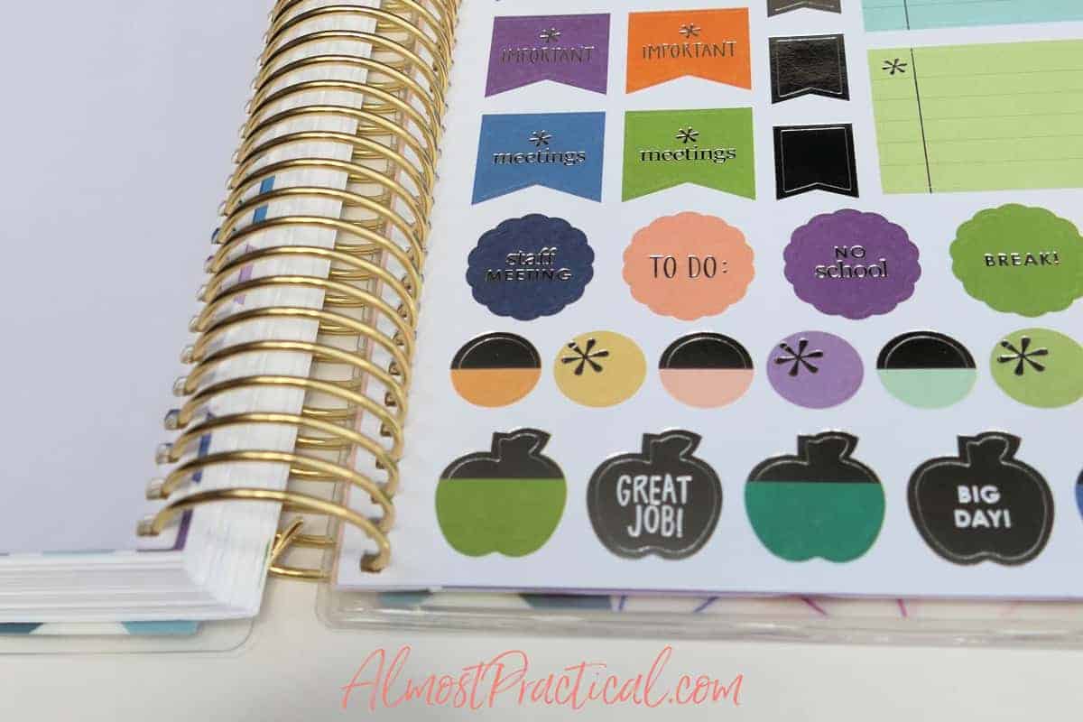 planner sticker pages in the Erin Condren Teacher Lesson Planner