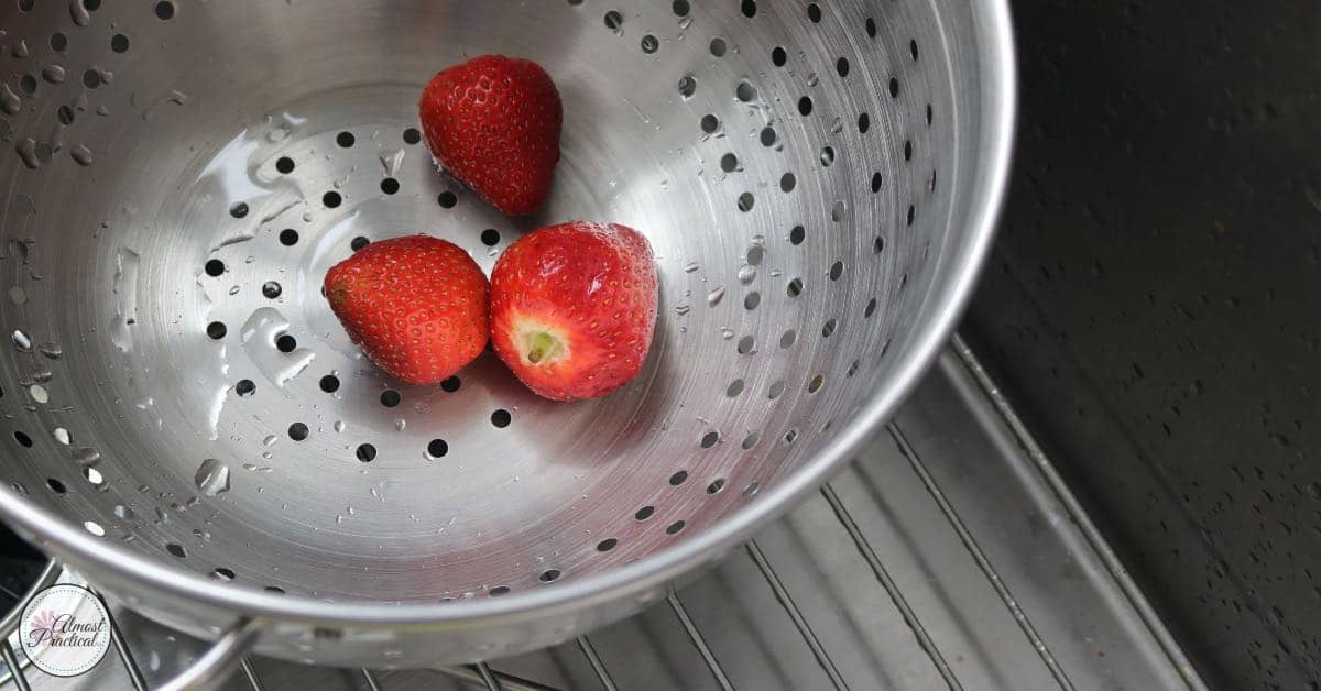 Strawberries in colander