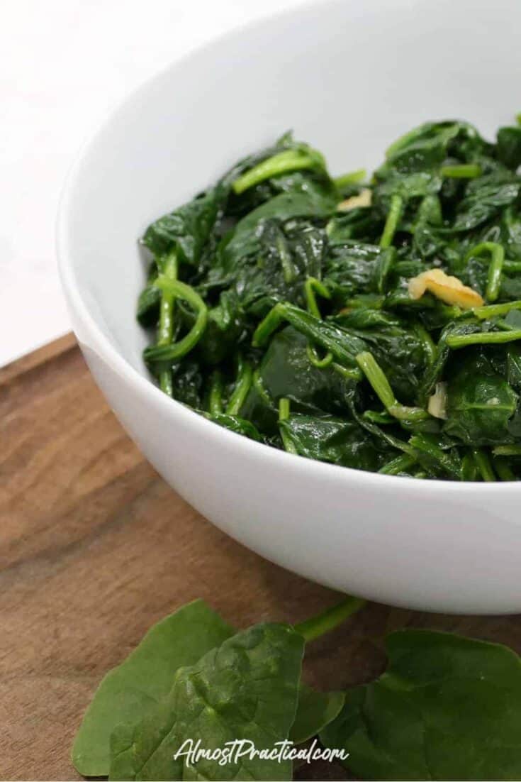 Wilted Spinach with Garlic in a serving bowl.